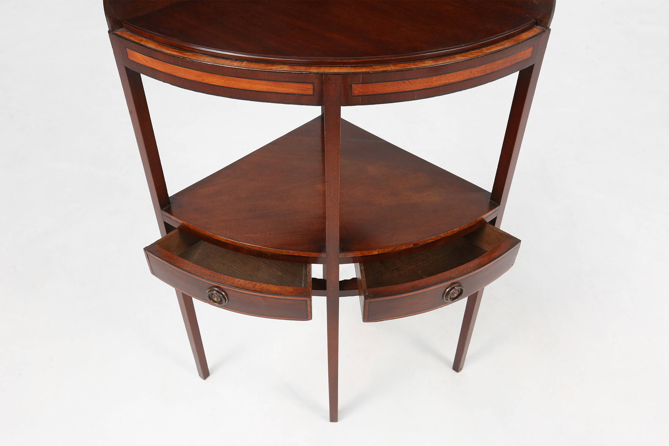 Elegant antique corner cabinet with wood inlay and 2 drawers, France ca. 1850