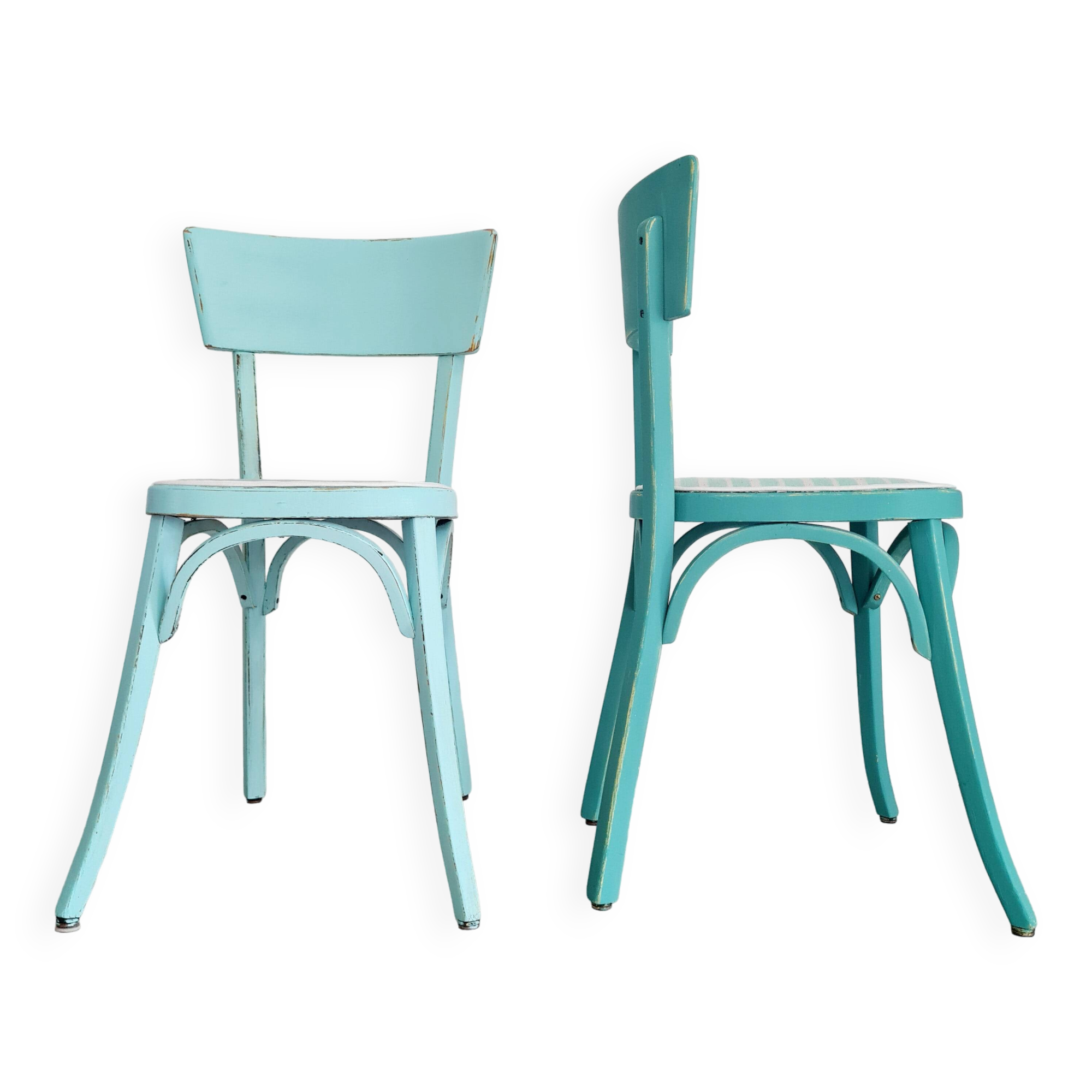 Paire de chaises bistrot - bleues rayures et velours