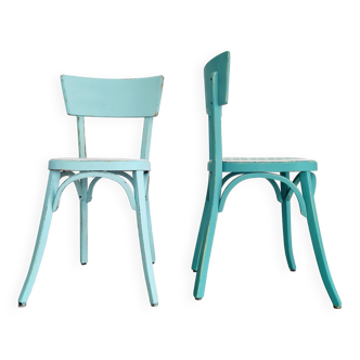 Paire de chaises bistrot - bleues rayures et velours