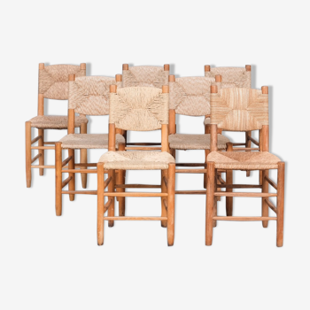 Charlotte Perriand 'Bauche' Model 19 Mid-Century French Rush Dining Chairs