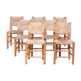 Charlotte Perriand 'Bauche' Model 19 Mid-Century French Rush Dining Chairs