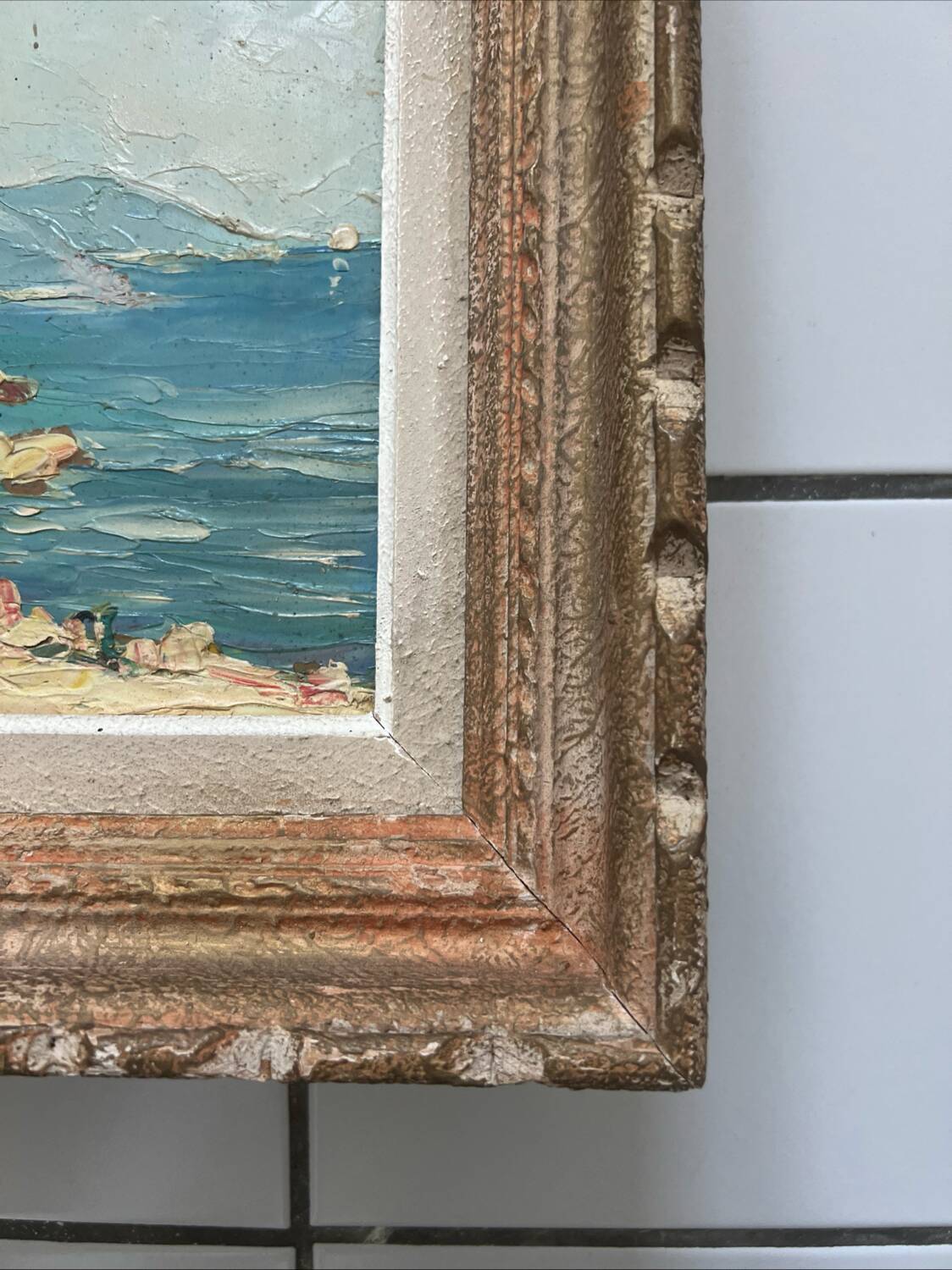 Painting of a view of the Mediterranean port B.Michel 1960