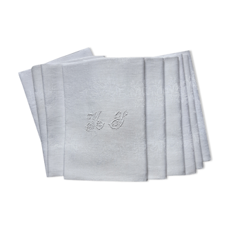 9 damask napkins 19th monogrammed "MS"