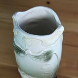 Gustav de Bruyn Fives Art Nouveau Floral Vase Green Pink Barbotine 20cm Numbered