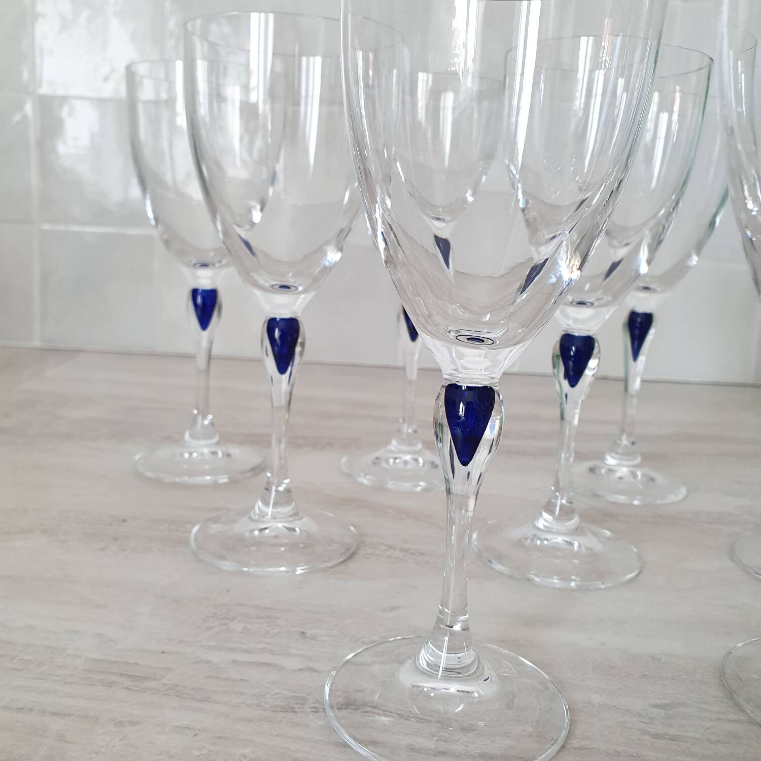 10 Crystal d'Arques glasses model Venice Sapphire blue