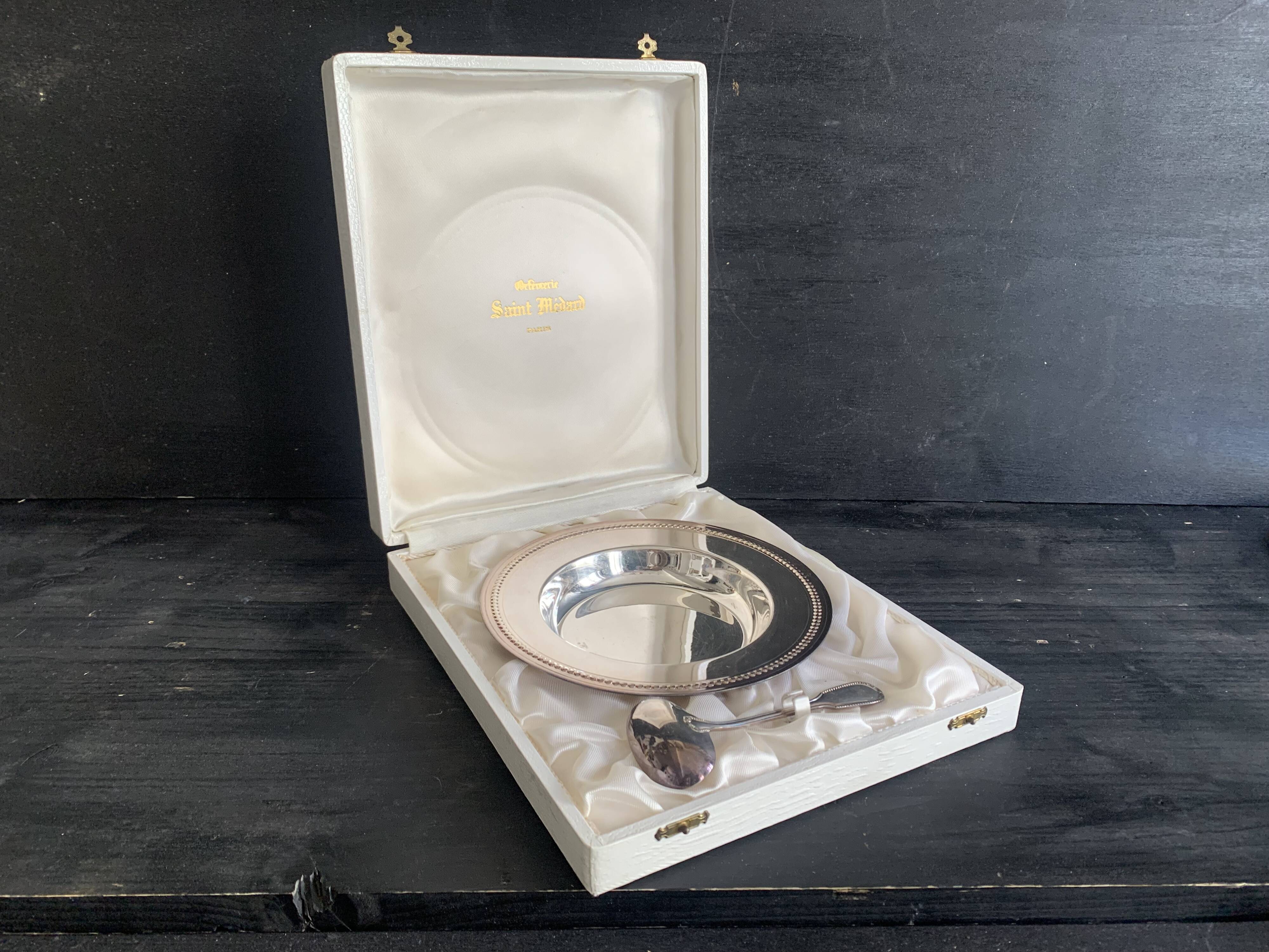 Silver plate and spoon, Orfèvrerie Saint Médard, Paris, 1950