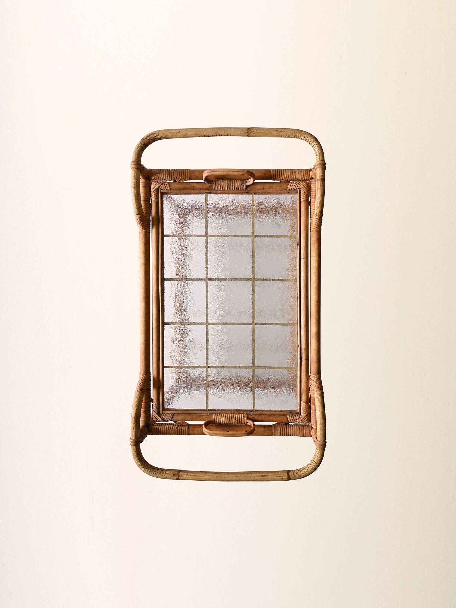 Vintage glass and bamboo coffee table