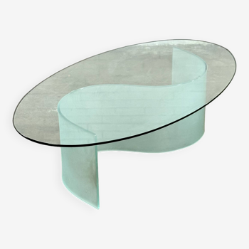 Table basse ovale en verre avec pied en forme de vague