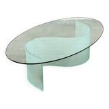 Table basse ovale en verre avec pied en forme de vague