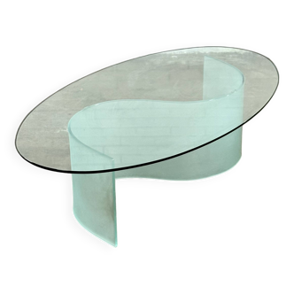 Table basse ovale en verre avec pied en forme de vague