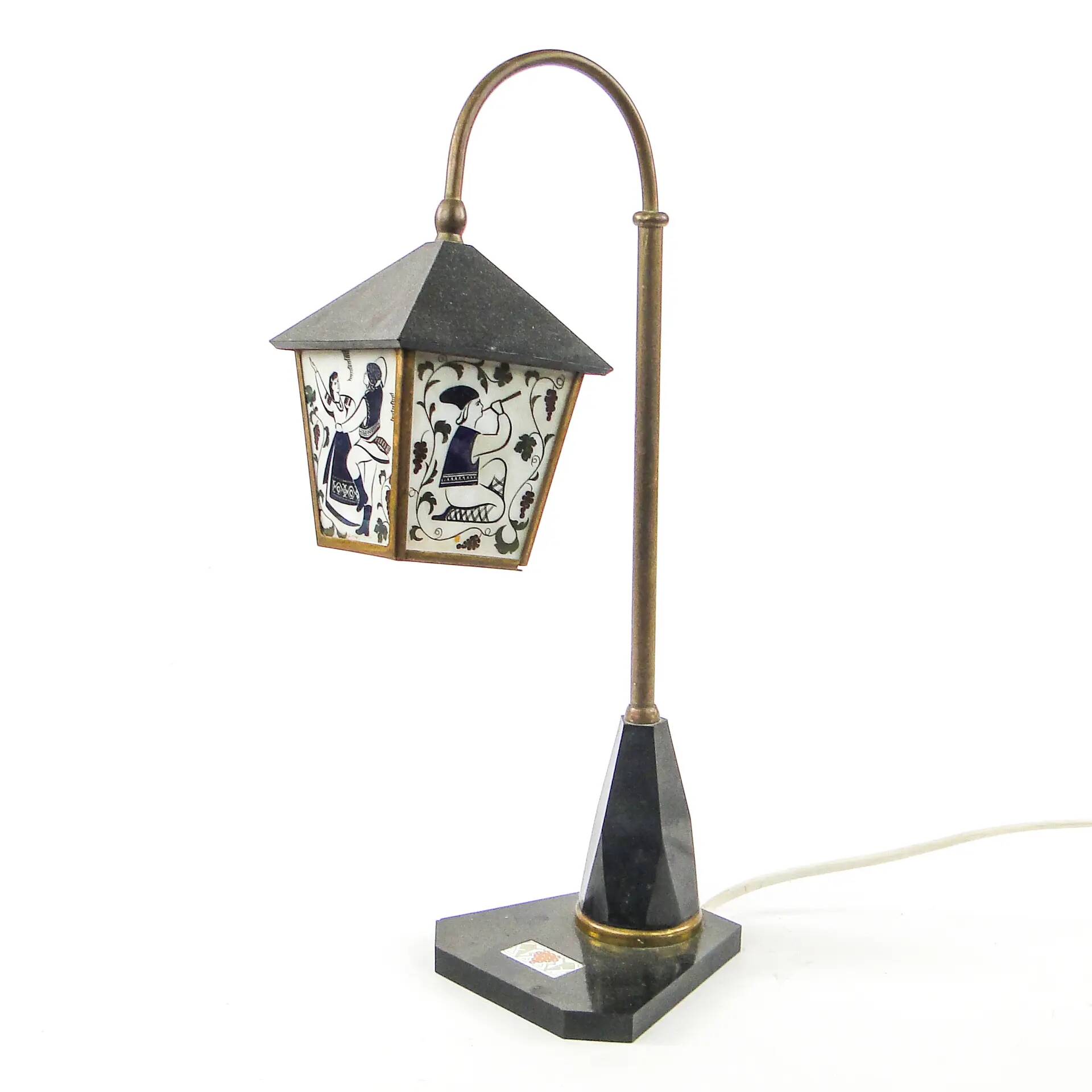 Folk table lamp, bakelite, brass, stone, USSR, 1950s