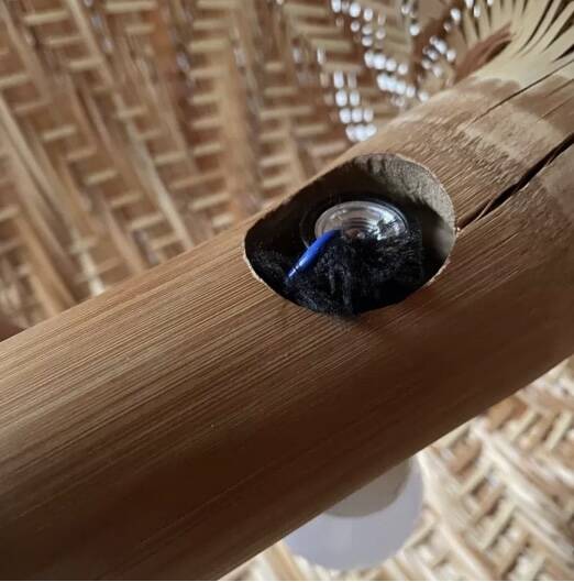 XXL mushroom lamp in woven rattan from the 70s