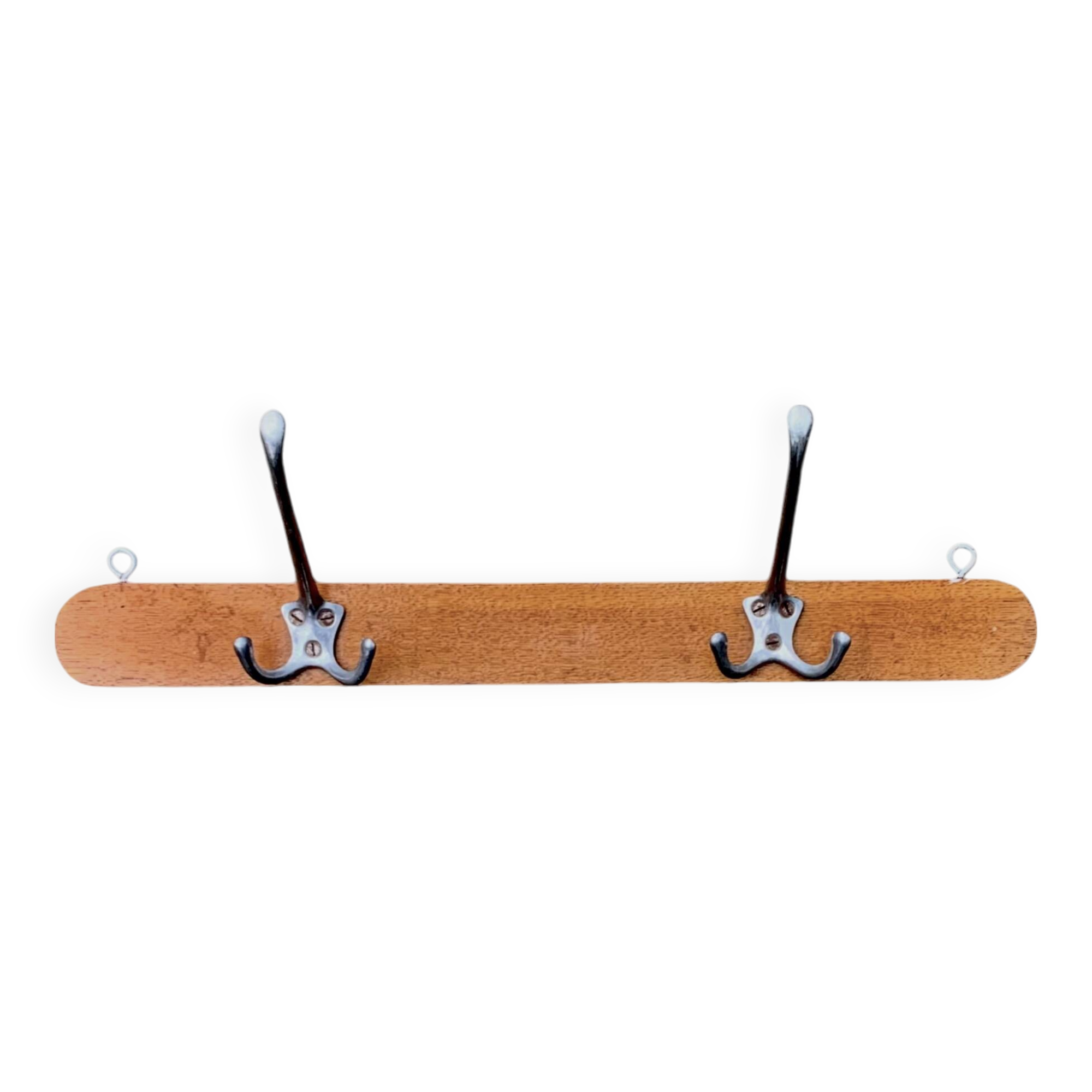 Vintage wooden wall coat rack - 2 hooks