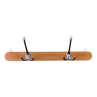 Vintage wooden wall coat rack - 2 hooks