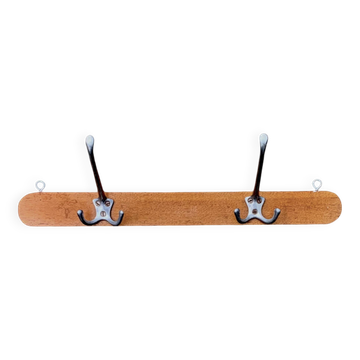 Vintage wooden wall coat rack - 2 hooks