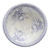 Bassine ancienne en faïence blanche et violette - Décor floral