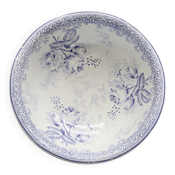 Old basin in white and purple earthenware - Floral decoration