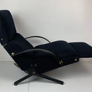 Midcentury dark navy blue Italian lounge chair by Osvaldo Borsani for Tecno, 1950s