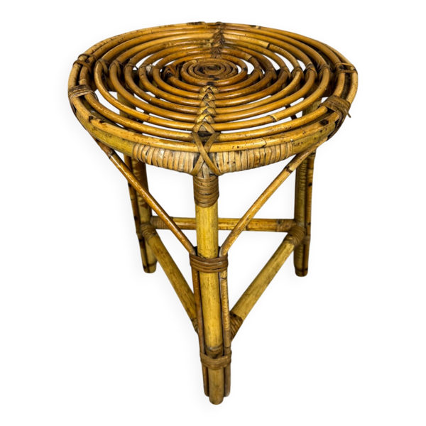 Tabouret rond en rotin année 70 — Beyit