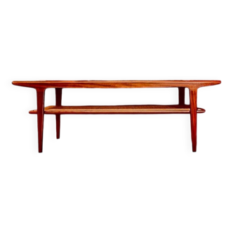 Teak Coffee table by with a rattan rack