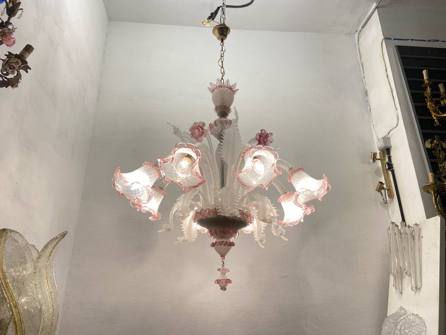 Large Pink Blossom Venetian Glass Chandelier 1960’s