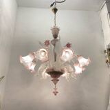 Large Pink Blossom Venetian Glass Chandelier 1960’s