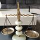 Old decorative Scales of Justice. Onyx, marble/brass. From the 50s. Dim 29 x 30 cm