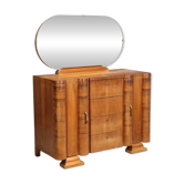 Vintage Art Deco walnut veneer chest of drawers with mirror, 1920s-1930s.