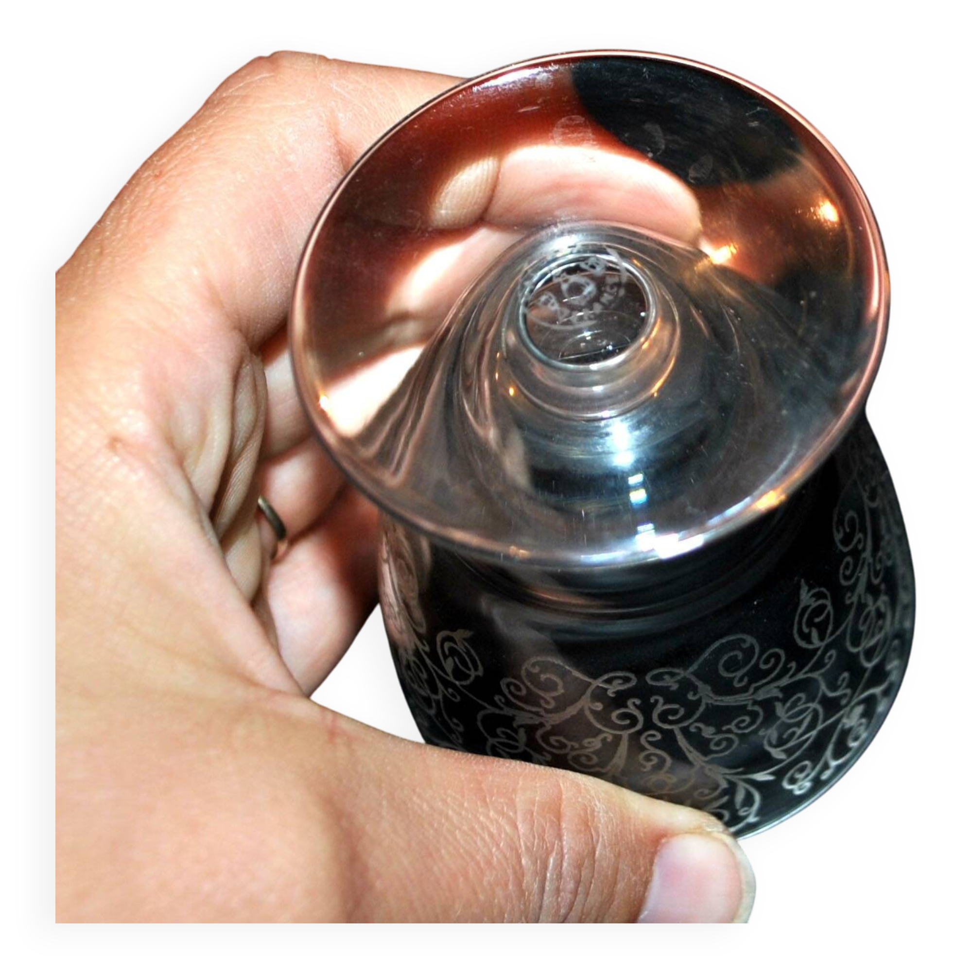 Set of 2 lulli crystal liqueur glasses signed baccarat art déco arabesque