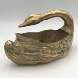 Cache-pot vide-poche vintage cygne en laiton doré