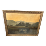 Oil on canvas, lake and forest