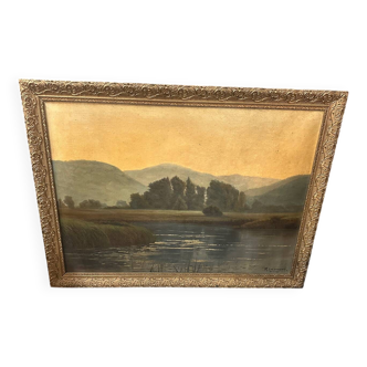 Oil on canvas, lake and forest