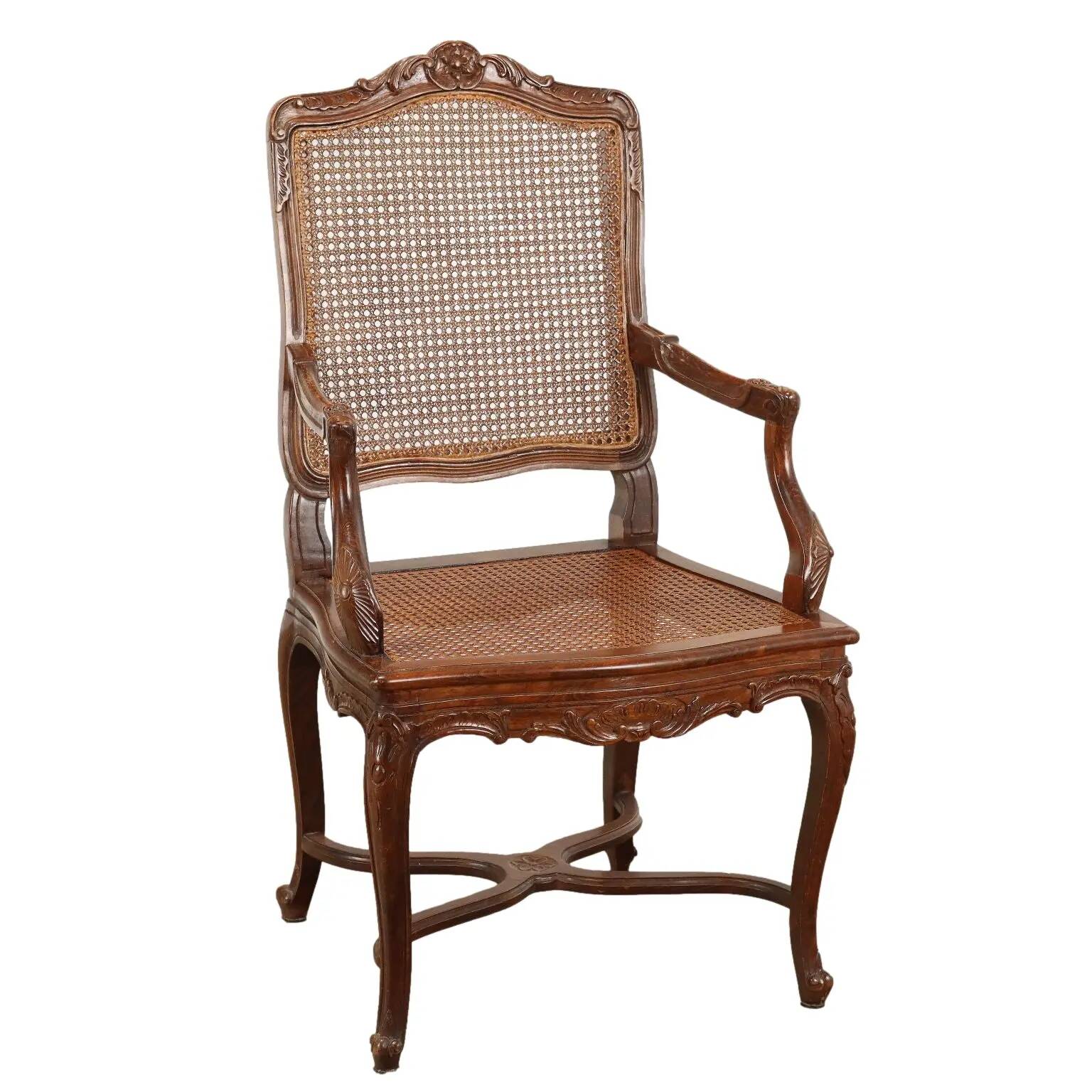 Antique baroque-style armchair in beech, France, 20th century