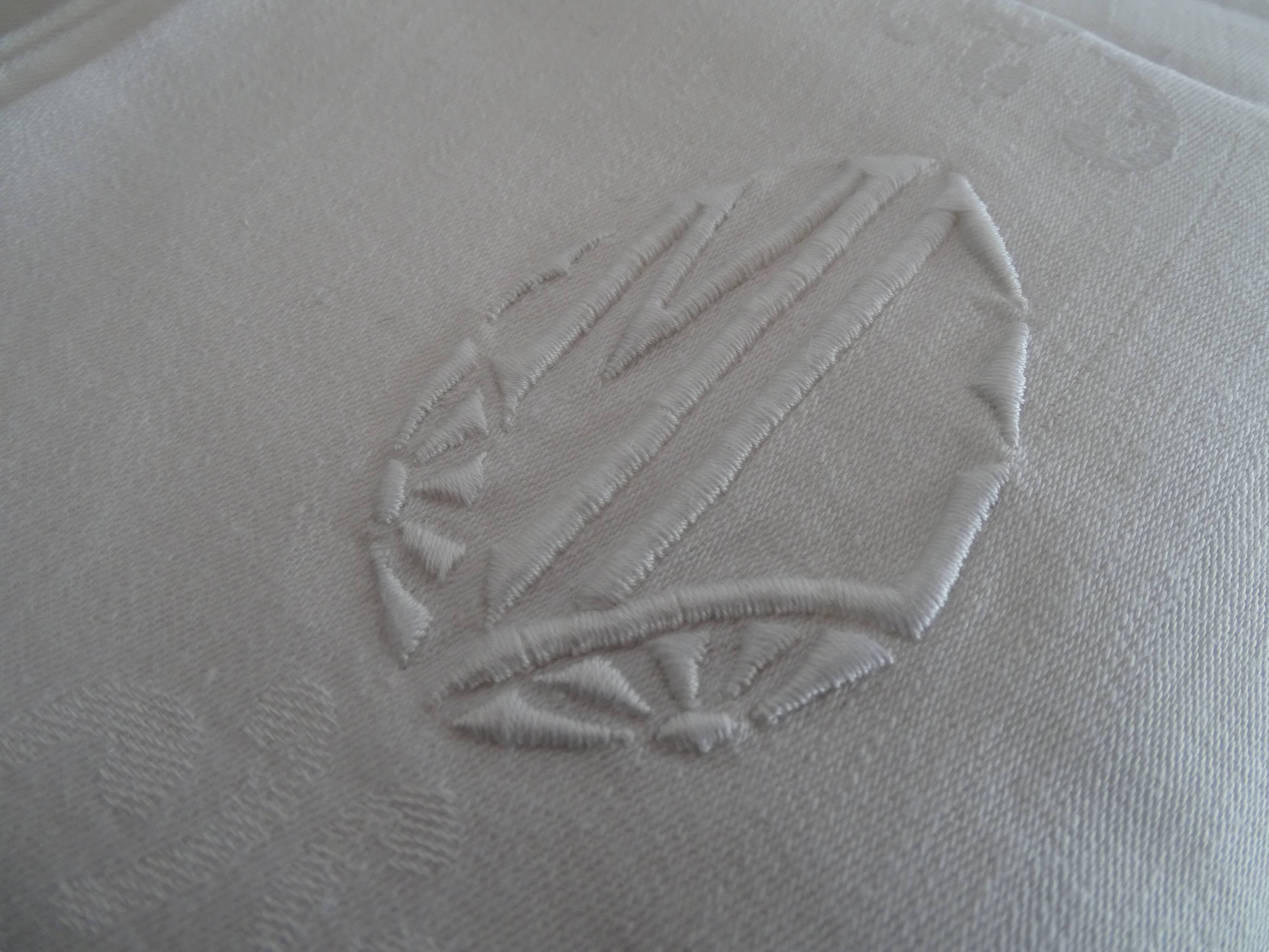 Art Deco damassed tablecloth and monogram 270 x 155
