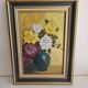 Oil on Canvas Board - Bouquet of Roses Signed Chantal Cogniard