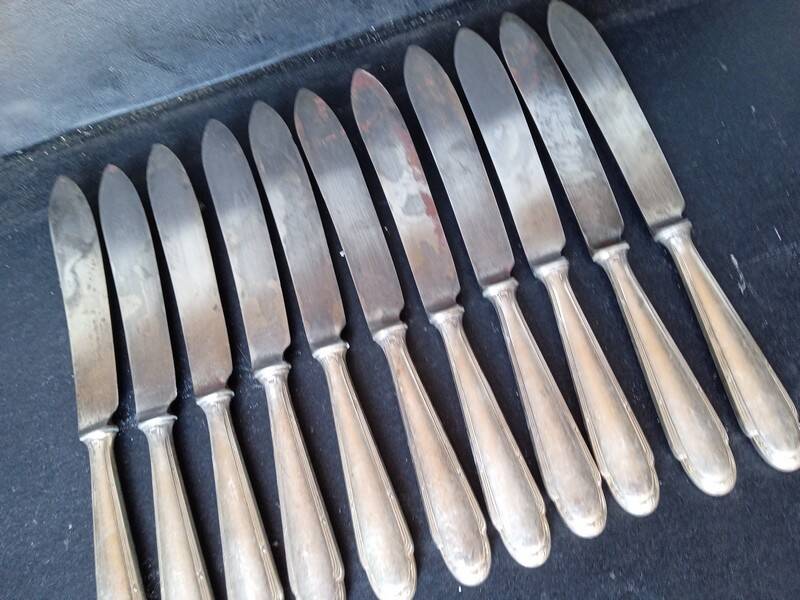 12 WMF knives + silver metal hallmarks from the 1940s