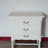 Small Vintage Louis XIII Style Chest of Drawers - Matt White & Twisted Legs