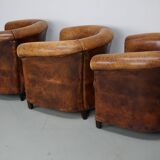 Vintage Dutch Cognac Leather Club Chairs, Set of Three