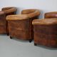Fauteuils club vintage hollandais en cuir cognac, lot de trois