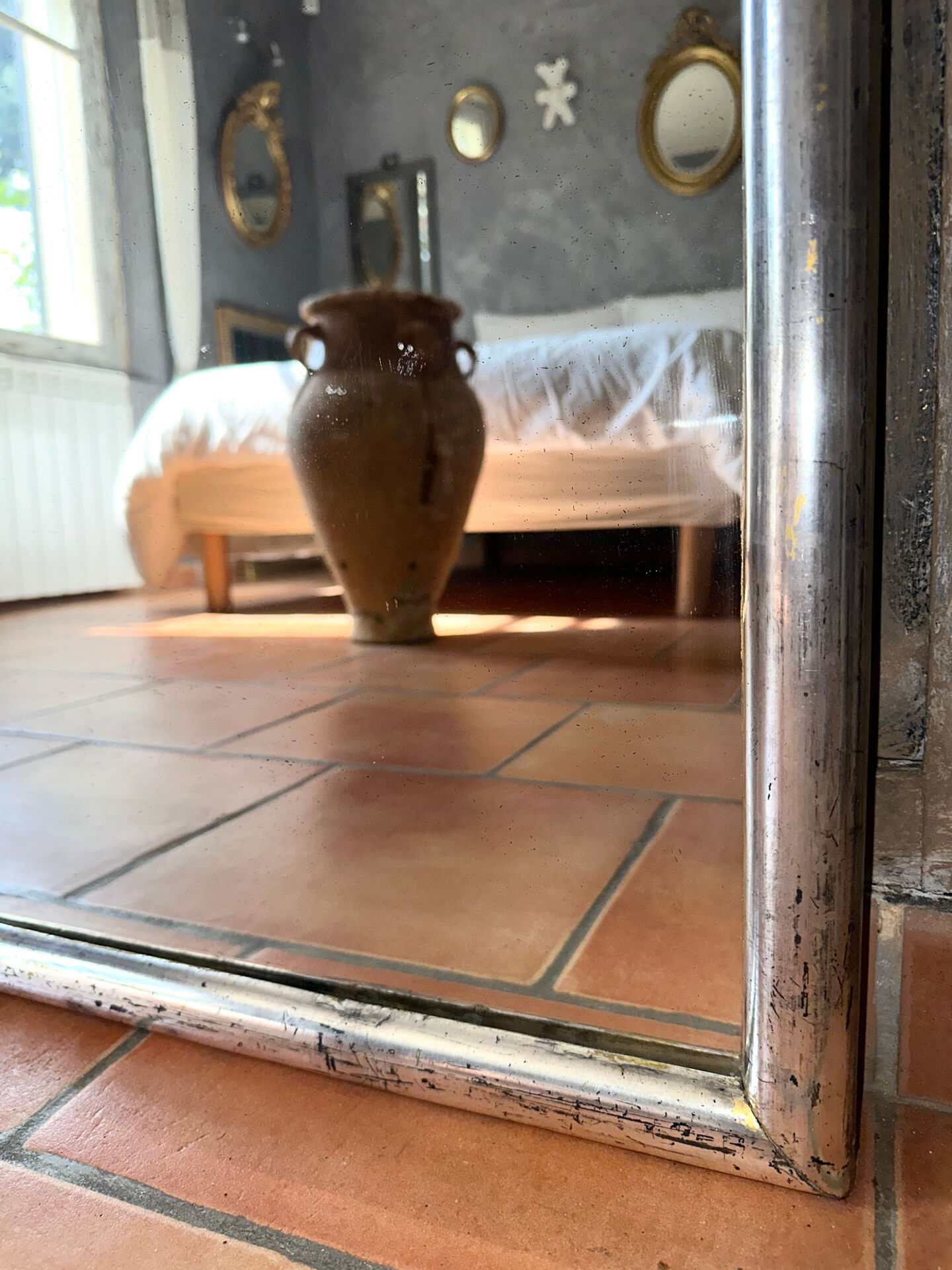 Miroir bistrot ancien feuille d’argent XIXème