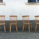 Series of 4 chairs bistro / bohemian beech - compass feet - vintage - Scandinavian 1950