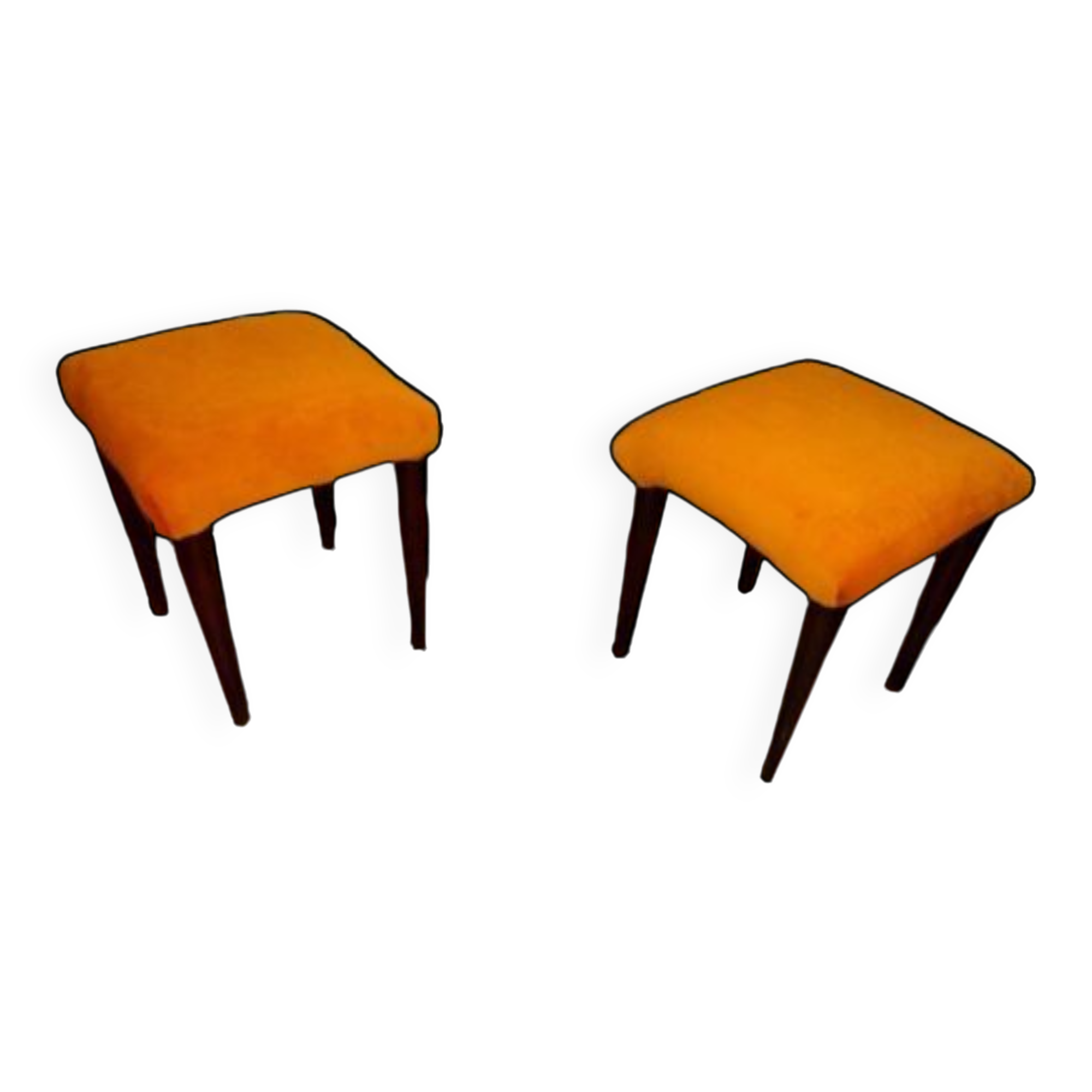 2 stools in orange suede and beech