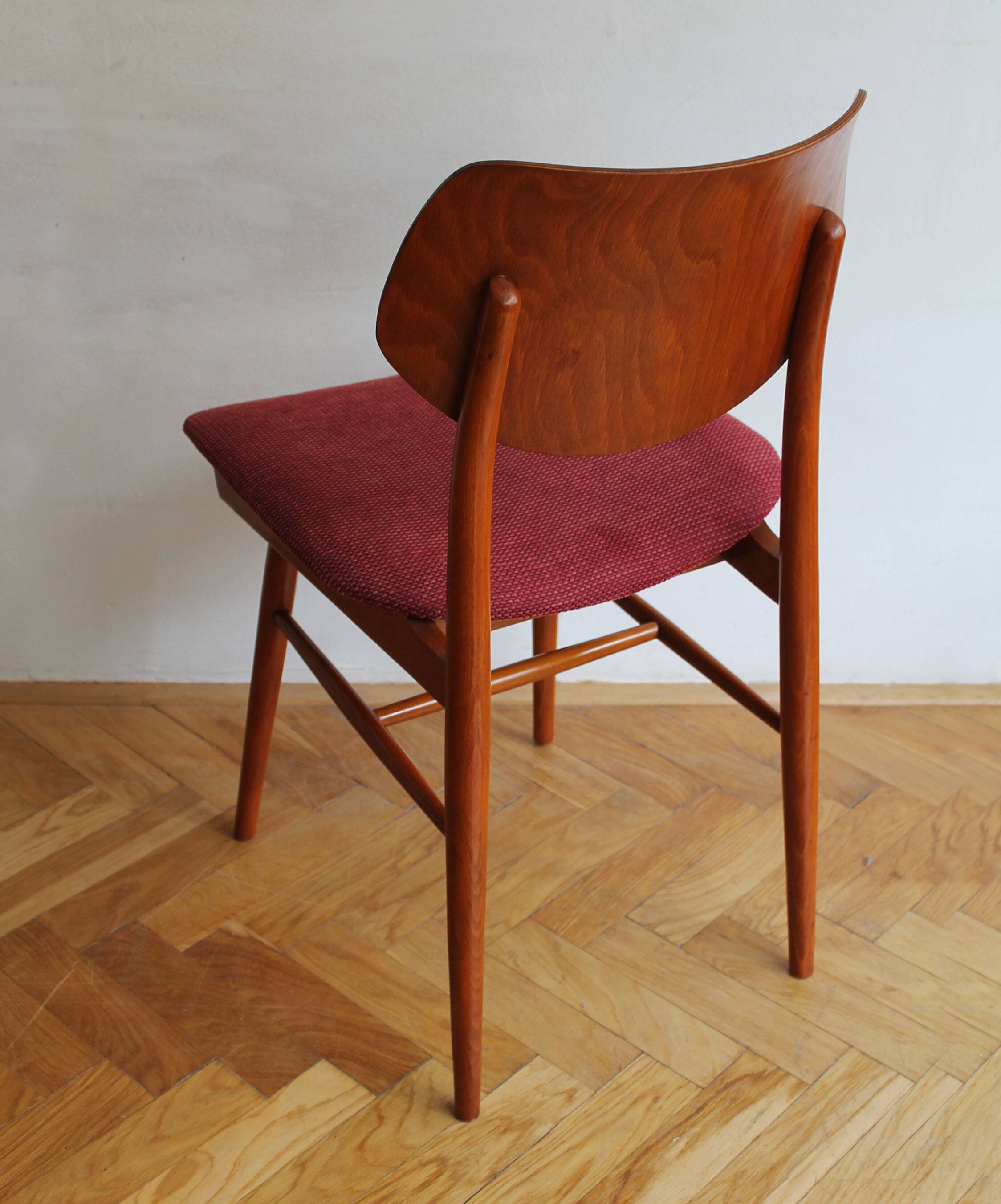 Set of Four 1960s Czech Dining Chairs by TON with Scandi Influence