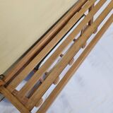 Light wood wall coat rack with tilted mirror, 5 hooks, 1960s