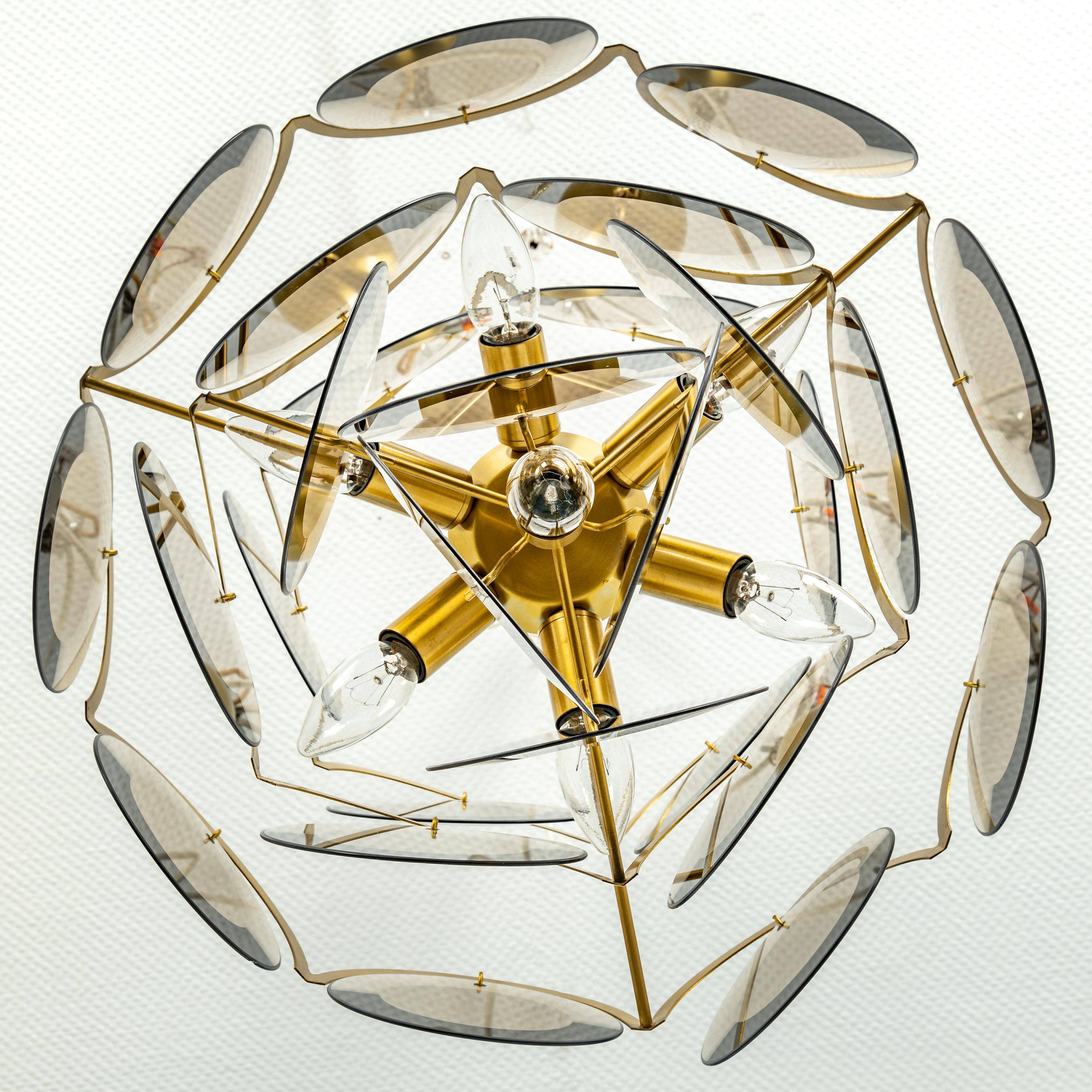 Vistosi Disc Chandelier in Smoked Glass, Italy, 1960s