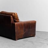 Brown leather armchair 1990s vintage modernism