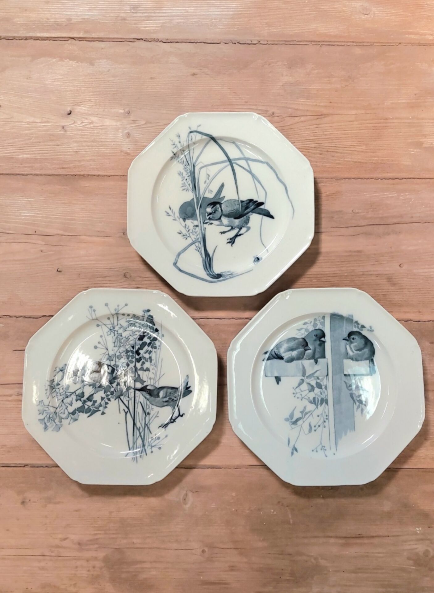 Three flat plates made of ironstone - English earthenware
