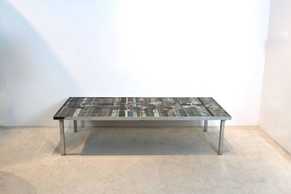 Table basse en mosaïque d'ardoise et de céramique
