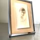 Art deco silver colored  metal frame  20.5  cm x 15.5 cm convex glass