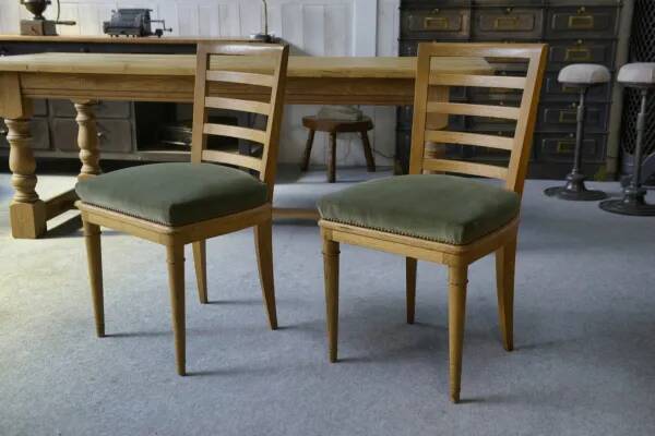 Pair of modern chairs with green velvet seats, 1940s
